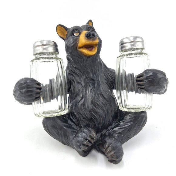 River's Edge Black Bear Salt and Pepper Holder Poly Resin with Original Shakers - Picture 2 of 14